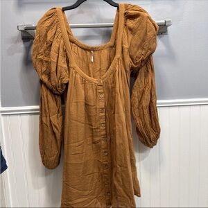 FREE PEOPLE So Fresh Tunic Oversized Dress Puff Sleeve Button Down Dress Small